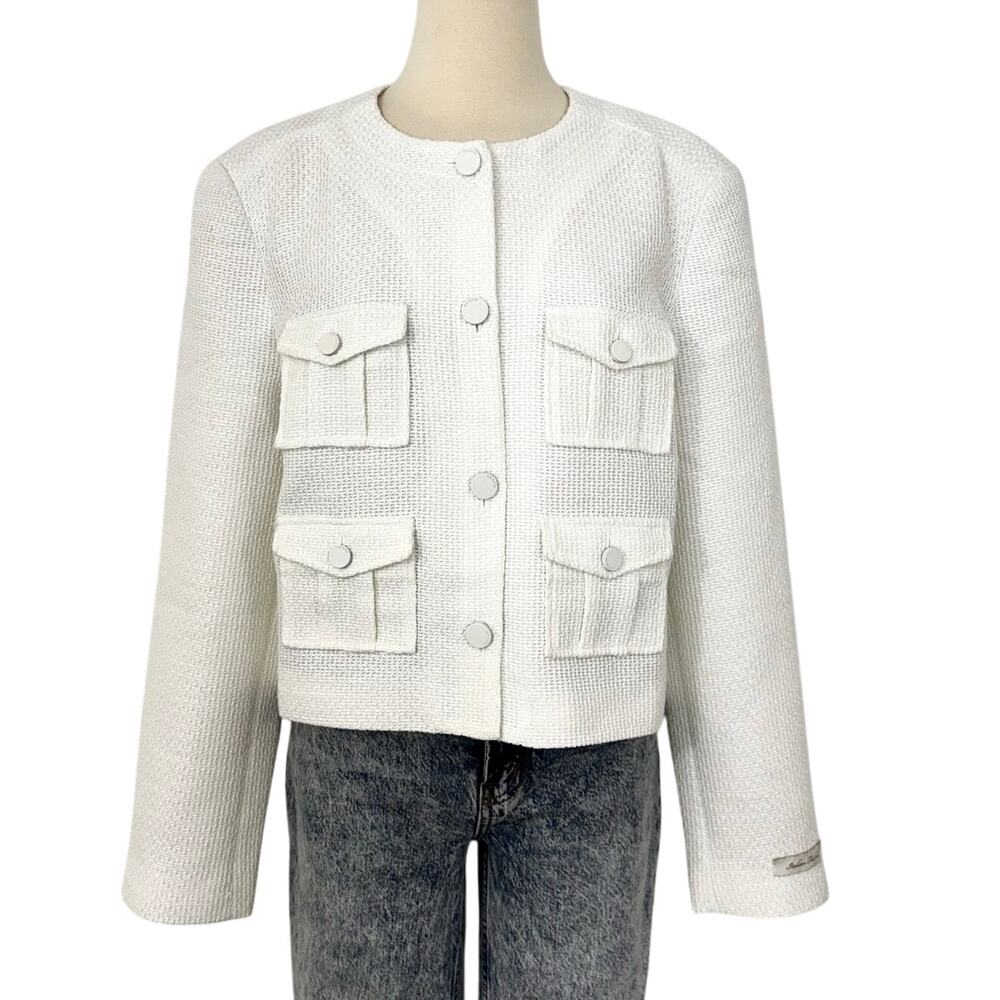 Ted Baker Cropped Boxy Jacket Blazer with Cargo Styling White 5 (US 12) NWT